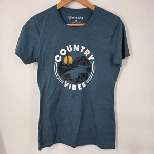 Ariat‎ T-Shirt Blue "Country Vibes" Short Sleeve Womens Medium